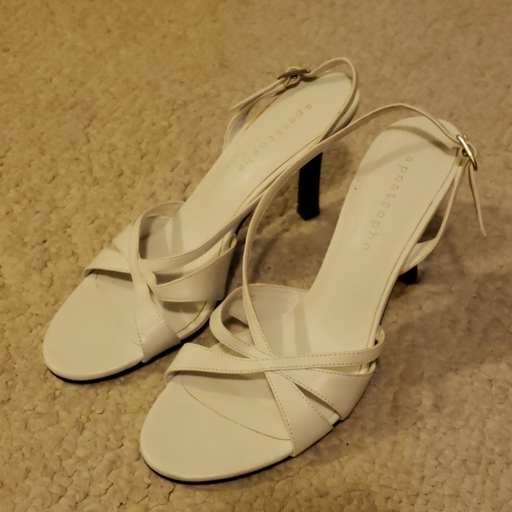Apostrophe White strappy heels